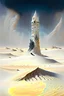 Placeholder: White desert sands with black tower painterly fantasy art