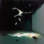 Placeholder: Minimal abstract oil paintings falling person limbs sinew and concrete fragments illuminated at night style of Justin Mortimer