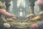Placeholder: pokemon legend's of arceus environment, skyrim ruins, colorful, flowers, jon klassen and willem maris painting