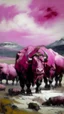 Placeholder: A blackish pink tundra with woolly rhinos painted by Claude Monet