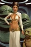 Placeholder: Lolita, in princess Leia's slave costume of the Return of the Jedi, close to Jabba the Hutt.