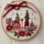 Placeholder: exquisite whimsical christmas in embroidery hoop, intricate, highly detailed, linen and wood backdrop