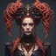 Placeholder: a beautiful woman with coral hair, amazing hair style. Braids. Deep shadows. By Dreamer. inspired by Hedi Xandt, perfect makeup, intricate ornate style, perfect android girl. elite. dangerous. ornate ︎, doll face, pretty symmetrical face, a stunning portrait of a goddess. Centered. Open eyes, by Tokaito