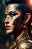 Placeholder: Amazon warrior, waist up portrait, 8k resolution, intricate details, ornate details, soft lighting, vibrant colors, retroanime, masterpiece, intricate eyeliner, dark eyeshadow, eyes, facepaint, hair, intricate tattoos, jungle background