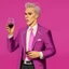 Placeholder: The pink panter in in a pink suit, glam style and a glass of red wine in his hand, pink background too