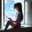 Placeholder: Anime girl studying in room, window, nature, anime style, unreal engine 5, studio lighting