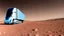 Placeholder: A Tesla semi-truck is racing at top speed, across the 'Cydonia' region, on planet Mars. CINEMATIC. WIDE ANGLE LENS.