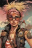 Placeholder: Dressed in a hodgepodge of garments, she wore a weathered leather jacket adorned with patches from countless adventures, neon leggings that clashed brilliantly with her battered combat boots, and a riotous assortment of belts and buckles that jingled with every step. With an ecstatic whoop that echoed through the canyon, Tank Girl bounded toward her beloved tank, a psychedelic masterpiece amidst the natural wonder. The tank's surface was painted in swirling, fluorescent patterns that seemed to