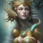 Placeholder: sango fantasy, fantasy magic, intricate, sharp focus, illustration, highly detailed, digital painting, concept art, matte, artgerm and paul lewin and kehinde wiley, masterpiece silver dragon head golden African nice breast Afo woman turquoise waves