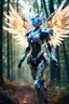 Placeholder: Beautiful Angel Cyborg mecha in Magical Forest full of lights colors, Photography Art Photoshoot Art Cinematic Soft Blur Colors - on Running Dramatic Pose