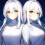 Placeholder: 8k, Girl, high quality, detailed, white hair, golden eyes, beautiful lighting, vibrant colors, twins,