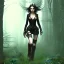 Placeholder: steampunk, dark forest, black hair, long legs, leather clothes