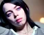 Placeholder: Billie Eilish, on the bed, in my underwear, pale skin, high detail, realistic, 16k, not to be distinguished from a photo, identical pupils