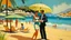 Placeholder: cote d'azur woman and man on hot beach painting neoclassism 60