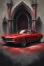 Placeholder: gothic grotesquerie, painting of character, red muscle car, high definition, accent lighting, by Squal92i