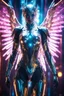 Placeholder: Photography High detailed humanoid super model beautiful woman as an gorgeous Angel with body cyborg warframe in disco club playing music,with cybernetic elements on metal dessing futuristic, neon lights reflections,intricate design and details, dramatic lighting, Cinematic lighting, Volumetric lighting, Epic composition, Photorealism, Bokeh blurry