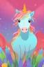 Placeholder: kids illustration, a cute unicorn playing in field, cartoon style, thick line, low details, vivid color