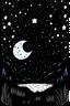 Placeholder: A dreamy night sky filled with constellations and a crescent moon, providing a celestial setting for various nocturnal creatures for colouring pages black and white,fully white backdrop,no blur,no grayscale