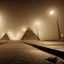 Placeholder:  street view in night , Egyptian Pyramids, foggy, muddy floor, post apocalyptic