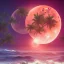 Placeholder: 1980's vaporwave aesthetic palm trees with lightning with lunar eclipse moon crescent in the ocean waves sunset