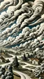 Placeholder: A white cloudy sky with tornadoes painted by MC Escher