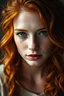 Placeholder: Incredibly beautiful ginger haired woman with freckles. wavy hair, raw photo