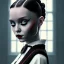 Placeholder: wednesday addams, wednesday addams hair, wednesday make up, wednesday black dress, cinematic, hyper detail, 8k resulation