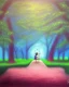 Placeholder: park mystical dream, park bench, man, woman, child, dog, trees, path, bird, sunshine, mystical, fantasy, romanticism, pastel colors, daylight, daytime, acrylic painting, detailed, soft focus,