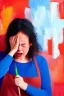 Placeholder: Artist crying, holding paintbrush