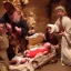 Placeholder: danny devito delivers baby jesus in a stable