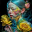 Placeholder: PHOTOREALISTIC PORTRAIT OF A GIRL of Cirque dU soleil, WALKING ON THE SHORE AT THE MOONLIGHT, AND EMBRACING PINK YELLOW PEONIES, VIVID METALLIC colors: torquoise, pale salmon, persimmon, grey-green , pale lemon yellow, greenish gold, metallic bronze. ULTRA detailed; CORRECT anatomy, FACE and eyes, HIGH RESOLUTION AND DETAILS, HIGH DEFINITION, STYLE BY RAFFAELLO, MICHELANGELO,