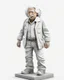 Placeholder: 4D cartoon with big head, ultra-realistic details of Albert Einstein dressed in a plain gray long-sleeved shirt, cargo pants, cream-colored boots, hands in pockets, white background