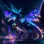 Placeholder: robotic eastern dragon with glowing accents and holographic wings at night time in a city