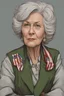 Placeholder: Portrait of an 69 year old republican female president from Alaska. She has grey hair and green eyes. She looks exhausted