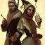 Placeholder: two elves. woman and man. Christmas scene. photorealistic. low-key