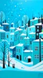Placeholder: A cyan city in winter season with falling snowflakes painted by Stuart Davis