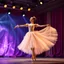 Placeholder: a beautiful balerina in pretty clothing in a modern cifi stage in her performance cinamatic lights .