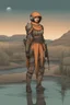 Placeholder: [Herbert's Dune] A woman in scifi outfit around a pond