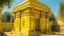 Placeholder: A light greenish yellow temple with a sun symbol designed in ancient Egyptian architectures and sculptures