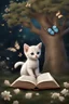 Placeholder: an open book kittens, butterfly background, fantasy tree