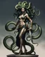 Placeholder: detailed persona, female, sword in hand, gorgon medusa, half turn, full height, leans on one leg, snakes on the head instead of hair