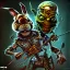 Placeholder: Bug bunny personnage cartoon style zombie iron maiden joue guitare,yeux rouges injecté sang 4k détail ultra Fibonacci