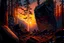 Placeholder: Sunset, forest, rocks, epic, otto pippel painting