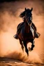 Placeholder: Photography Mistery of Black Ghost Man Arabian,Black Horse,Walking alonely on desert darkness night background