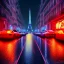 Placeholder: Cyberpunk street view in night, Paris, rain, ground reflection