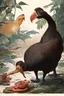 Placeholder: John James Audubon-like illustration of a fully uncropped Dodo bird and a Platypus in a chinoiserie landscape of warm yellows, warm reds, and warm blues