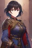 Placeholder: best quality, hd, max detail, girl, black hair, short hair, grey eyes, serious look, poor fantasy coat, dirty fantasy outfit, medieval outfit, assasin, background, medieval town background