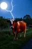 Placeholder: cow watching Ball lightning a rare and unexplained phenomenon described as luminescent, spherical objects that vary from pea-sized to several meters in diameter. in amazement from back of a lorry