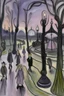 Placeholder: A grayish light purple haunted amusement park painted by Edvard Munch