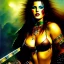 Placeholder: portrait oil on canvas, beautiful punk busty female Barbarian Warrior,green eyes, ,minimal armor,comic book cover, mystical colors,insanely detailed,realistic,intrincate detail, 16k resolution, masterpiece,Frank Frazetta,Alex Horley, Simon Bisley